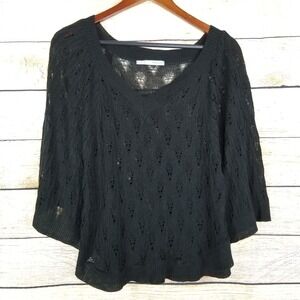 Maurices Womens Size M Black Open Knit Teardrop Poncho‎ Style Cover Top Casual